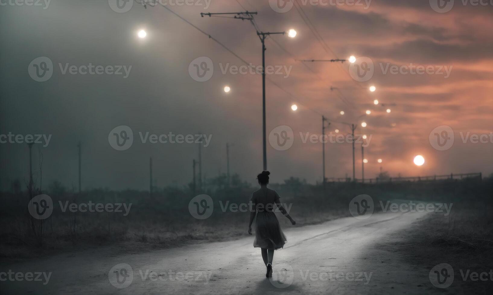 ai généré floue mouvement silhouette de une fille avec longue cheveux. ai génératif photo