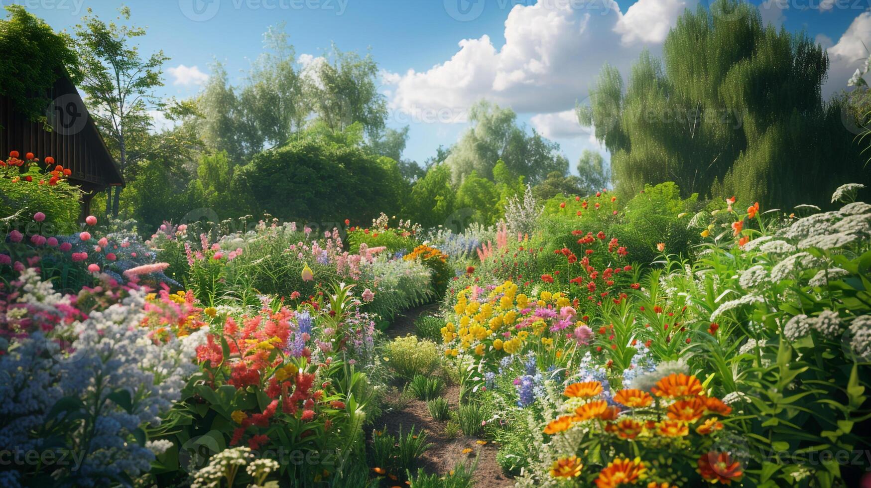 ai généré le jardin est une magnifique réglage pour le été. photo