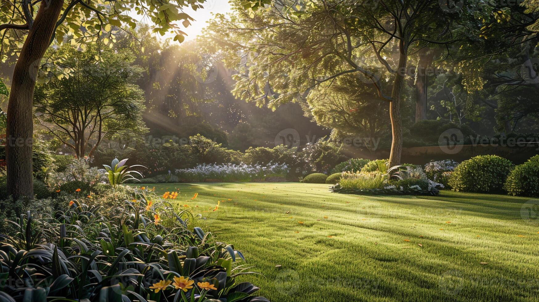 ai généré le jardin est une magnifique réglage pour le été. photo