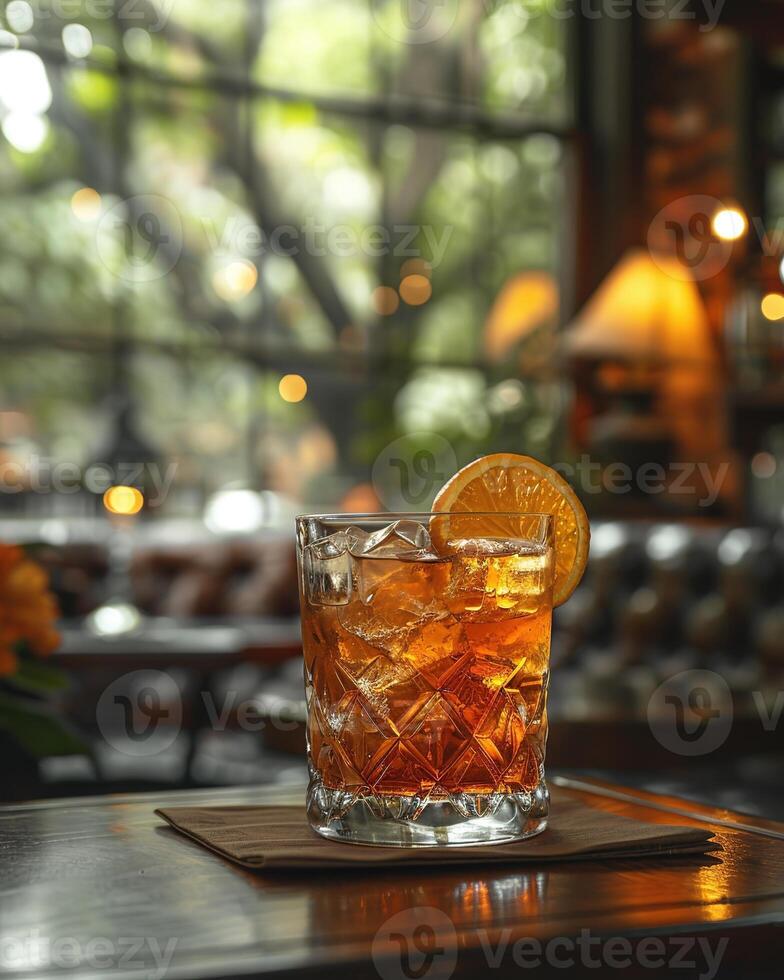 ai généré aperol boisson sur le table dans ancien restaurant photo