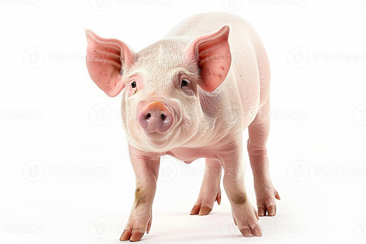 ai généré mignonne blanc petit porc animal sur blanc Contexte. photo