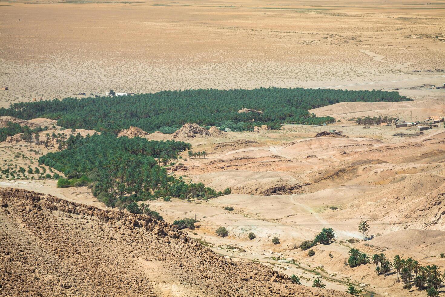 Montagne oasis tamerza dans Tunisie près le frontière avec Algérie. photo