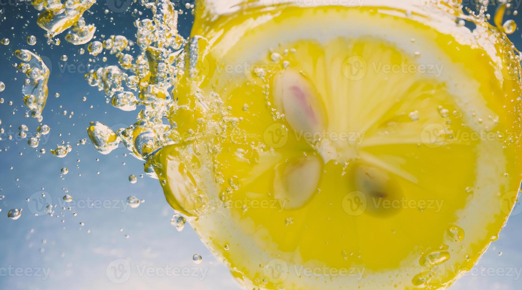 sous-marin citron tranche dans un soda l'eau ou limonade avec bulles. photo