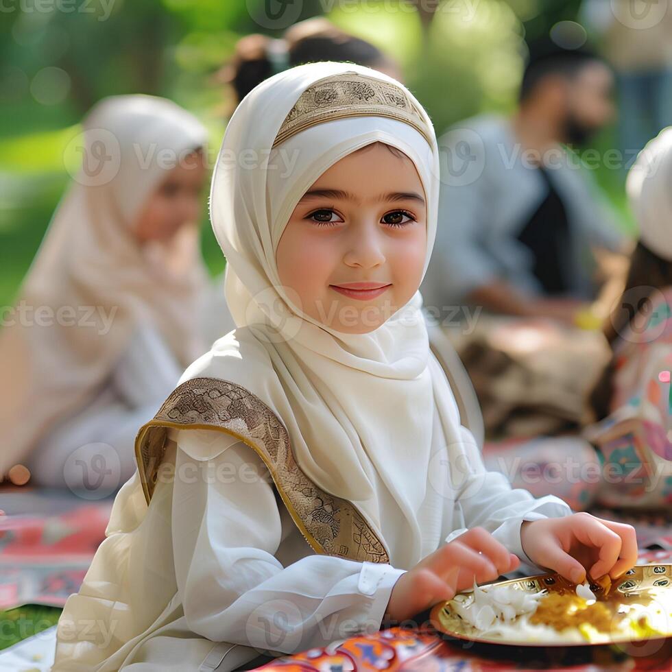 ai généré une fille célébrer eid mubarak journée photo