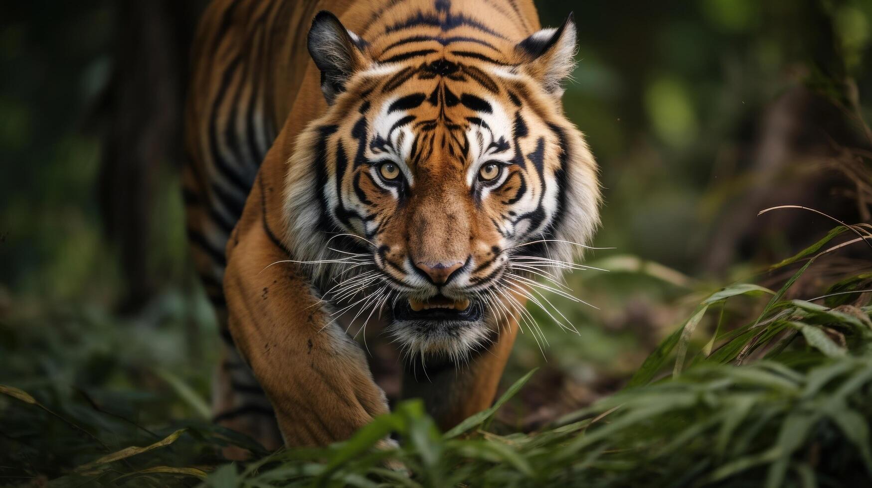 ai généré fermer de tigresse avec féroce expression dans jungle photo