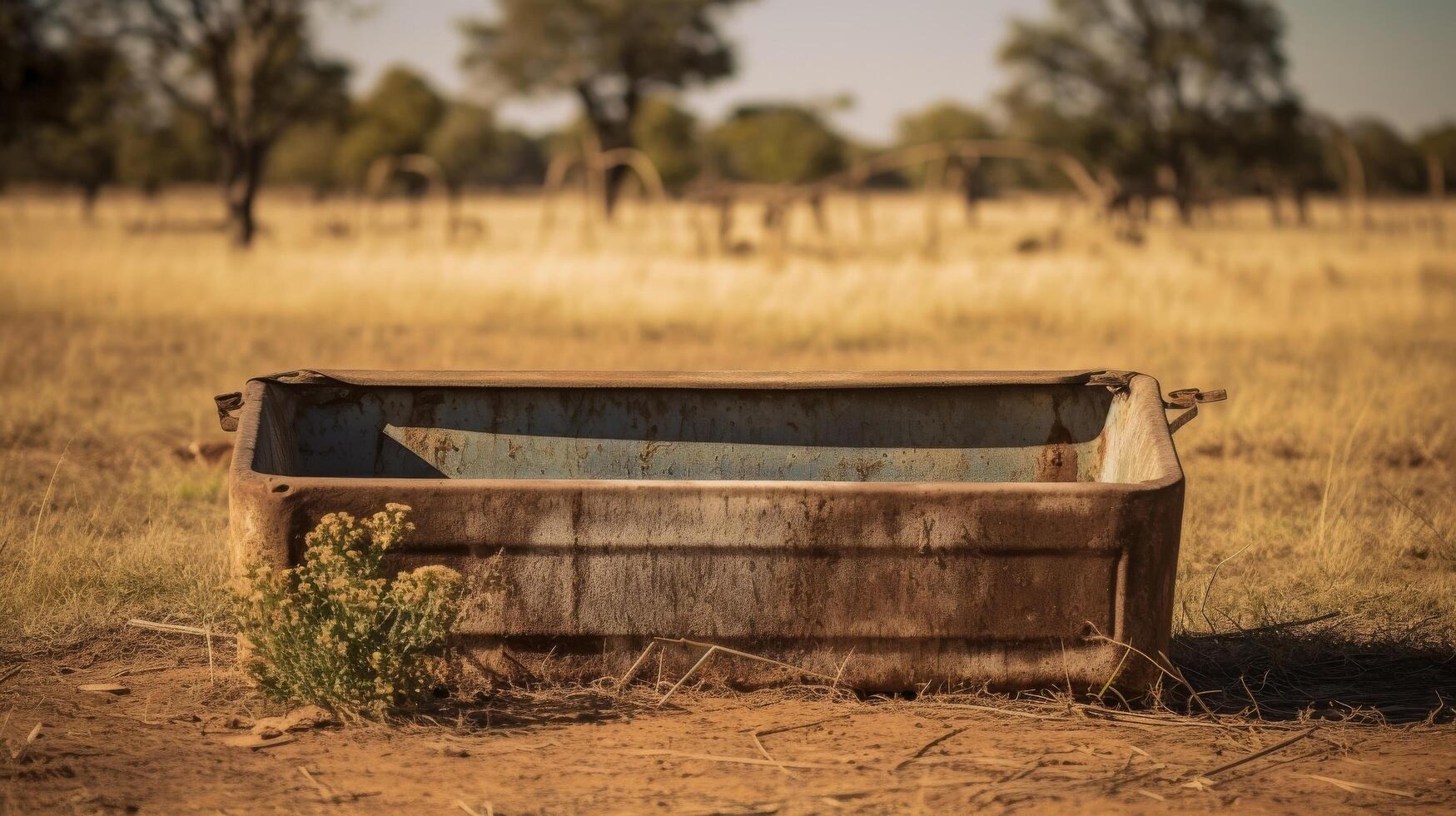 ai généré vieux façonné bétail arrosage creux avec rustique charme photo