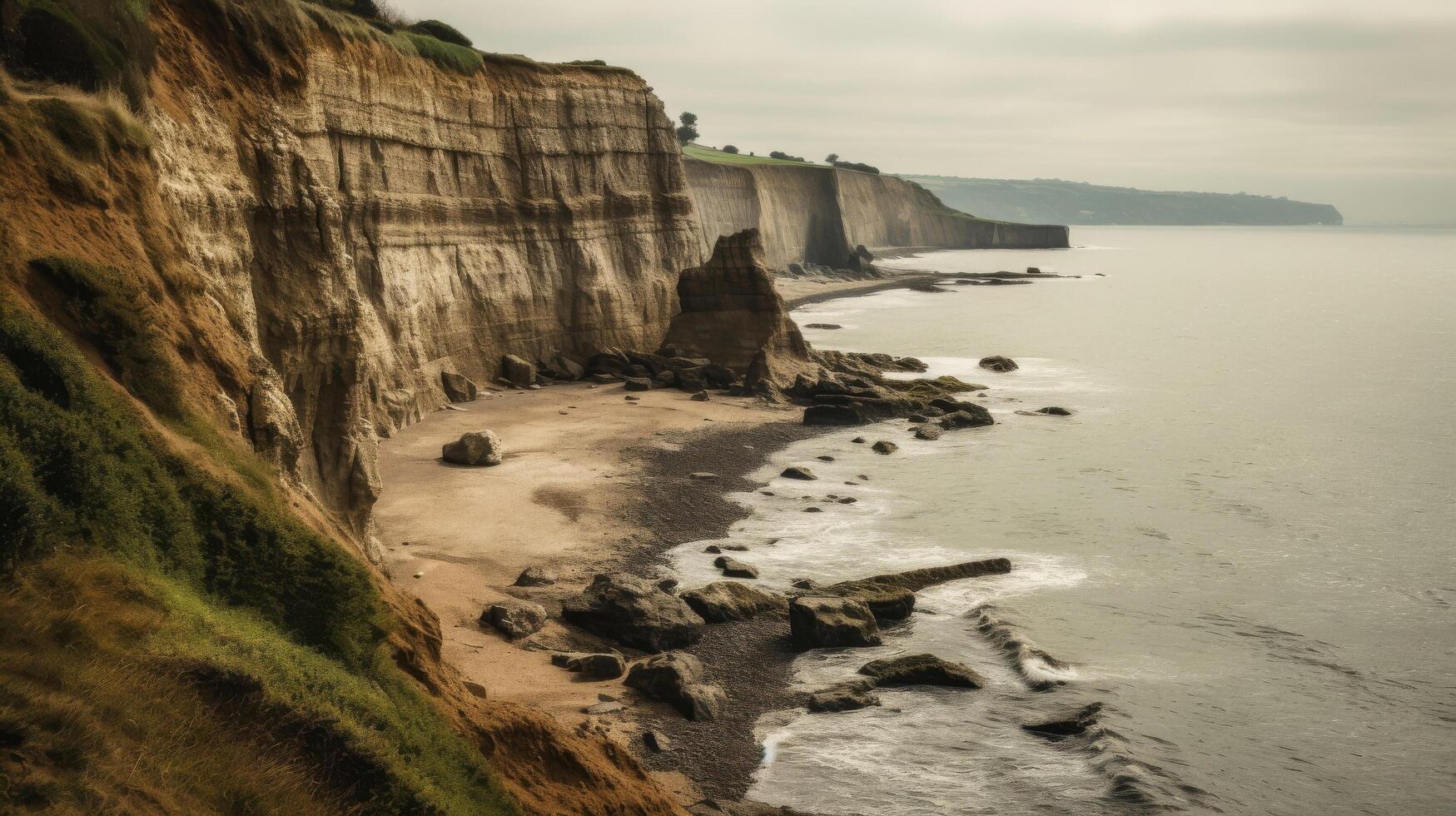 ai généré une Stupéfiant et relaxant vue de une côtier falaise avec le bleu mer et le clair ciel photo