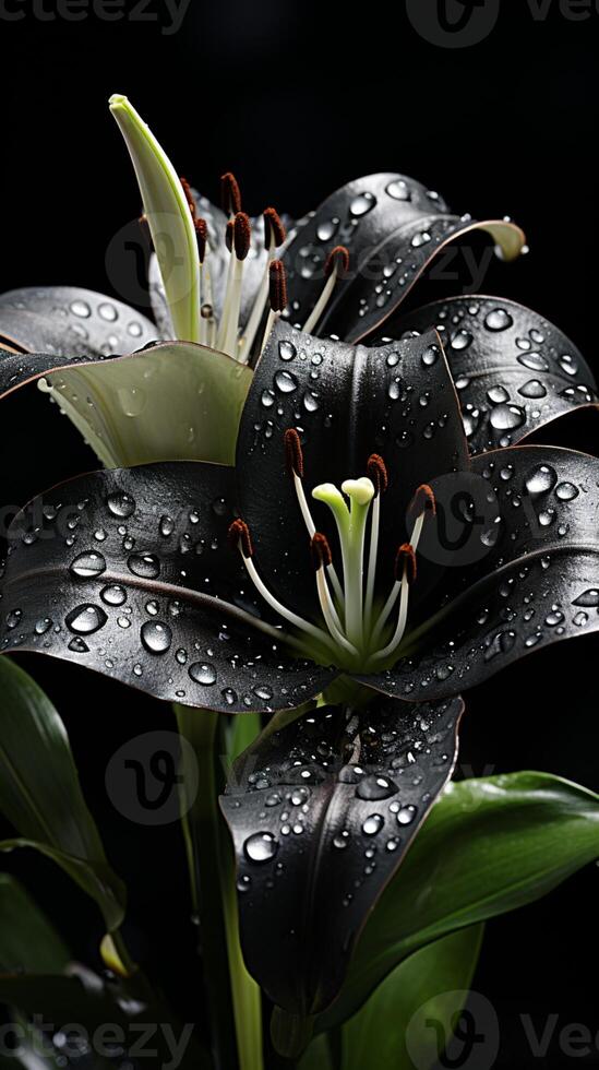 ai généré lis noir fleur fleur décoration plante fond d'écran photo