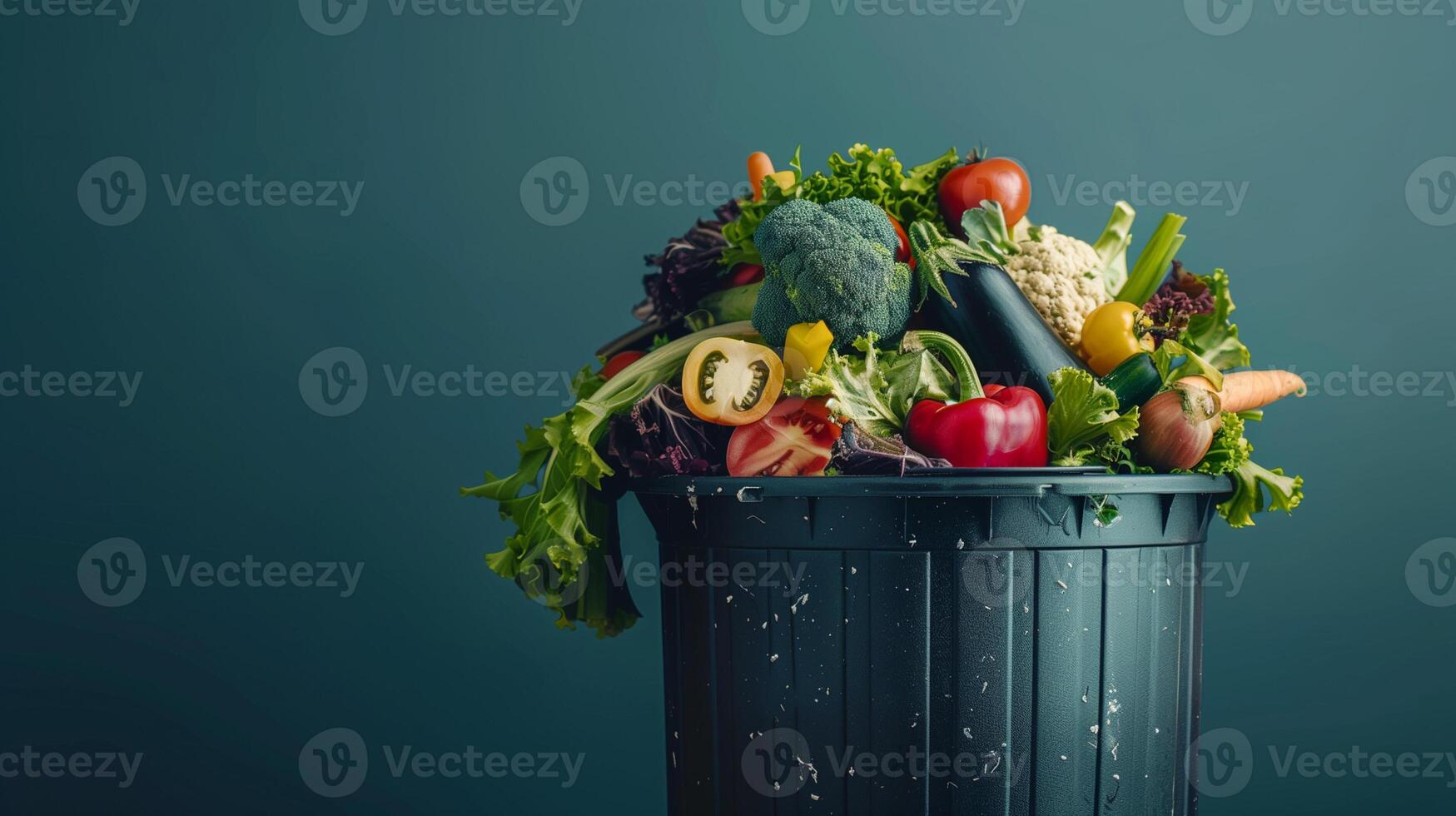 ai généré à la perfection bien variété de légume dans poubelle poubelle, excessif consommation concept cette conduire à nourriture déchets. photo