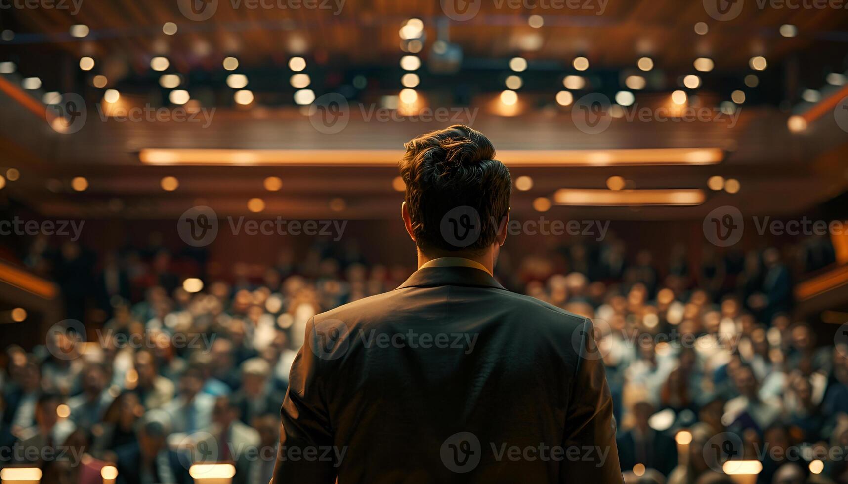 ai généré orateur à affaires conférence salle photo