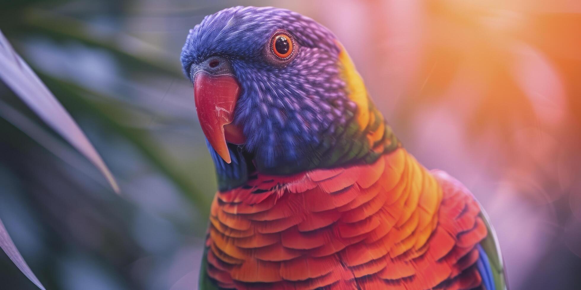 ai généré vibrant plumage, une fermer de une perroquet capturé dans une brillant et coloré photo, mettant en valeur ses exquis plumes et radiant beauté. photo