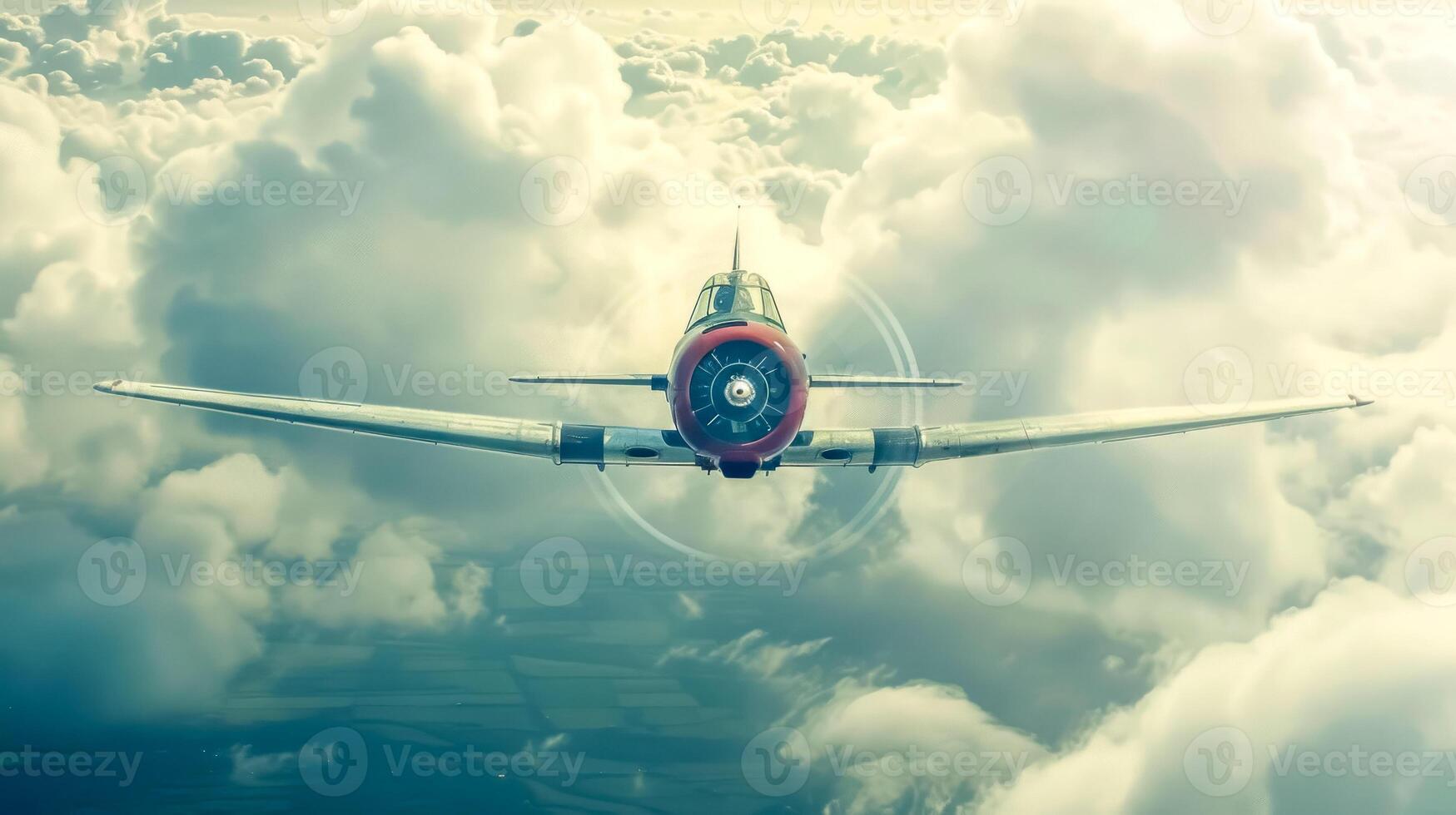 ai généré ancien avion planant au dessus des nuages photo