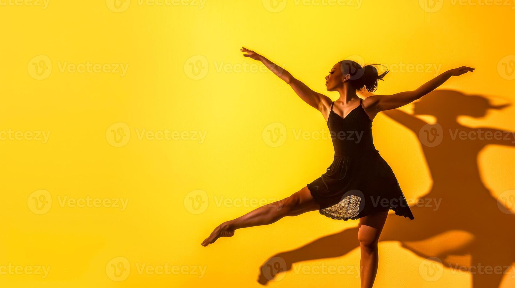 ai généré gracieux Danseur contre Jaune Contexte photo