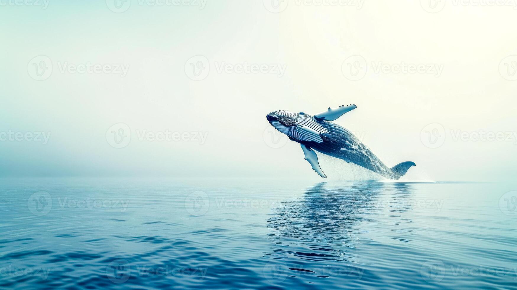 ai généré majestueux à bosse baleine saut de océan photo