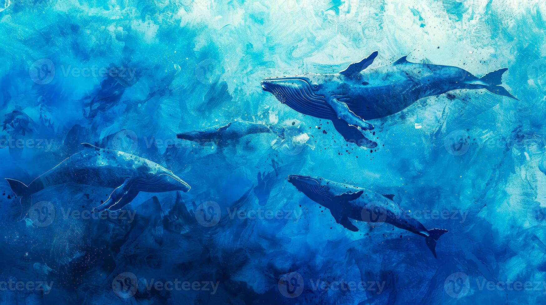 ai généré majestueux baleines nager dans Profond océan blues photo