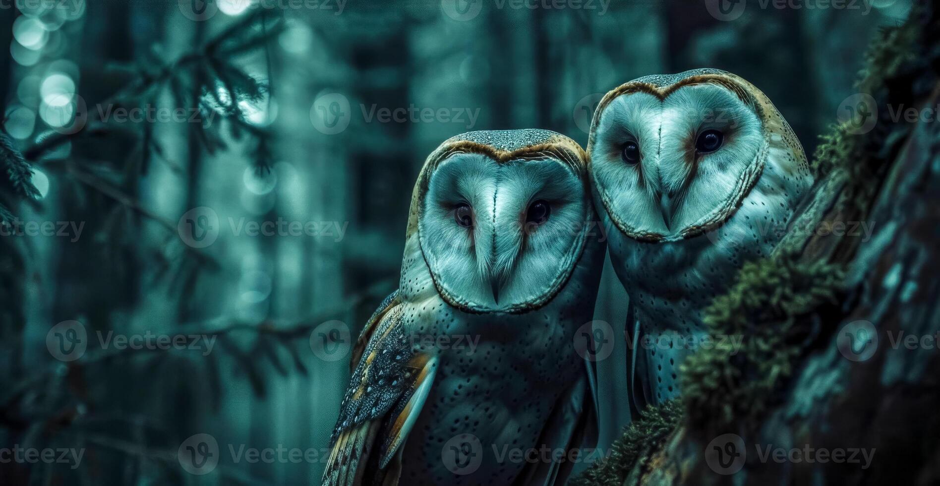 ai généré majestueux chouettes perché dans mystique forêt photo