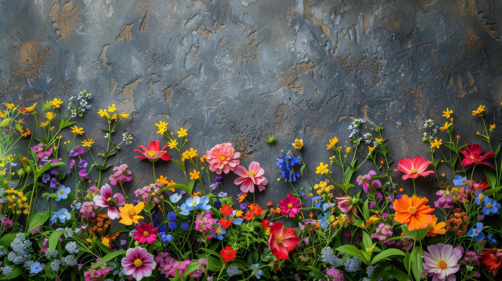 ai généré bouquet de fleurs dans le milieu de une mur photo