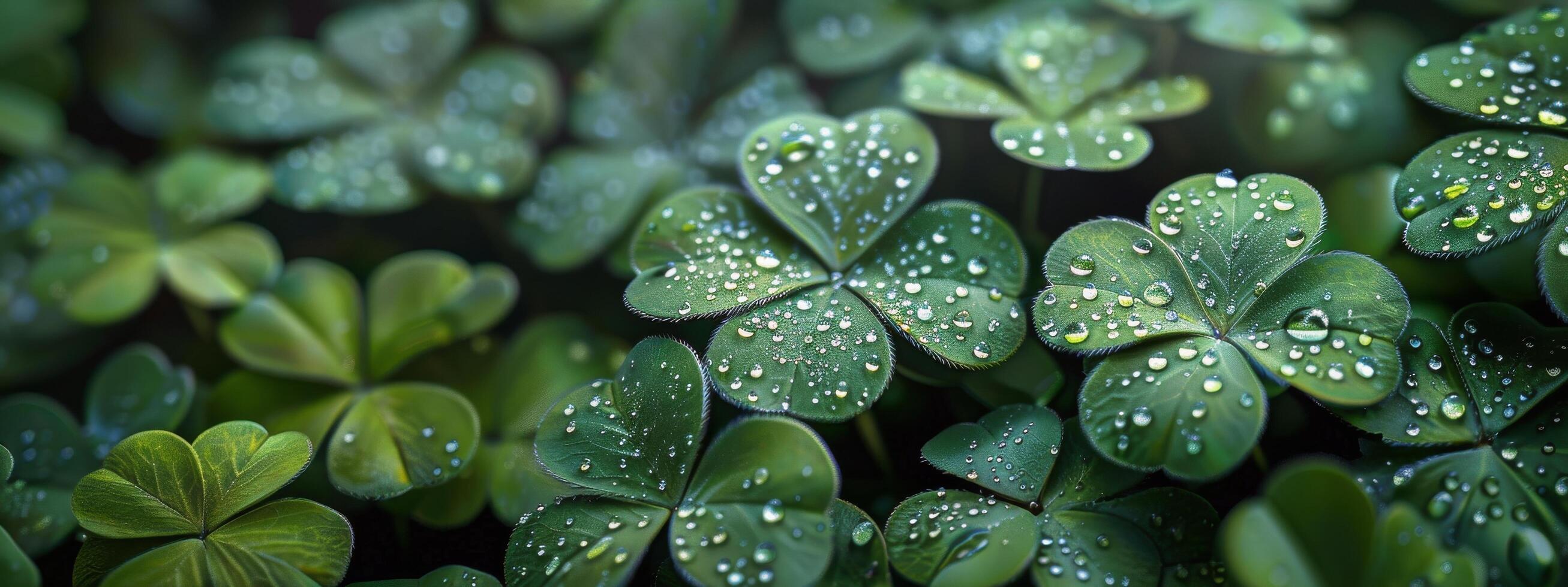 ai généré luxuriant vert feuilles couvert dans l'eau gouttelettes photo