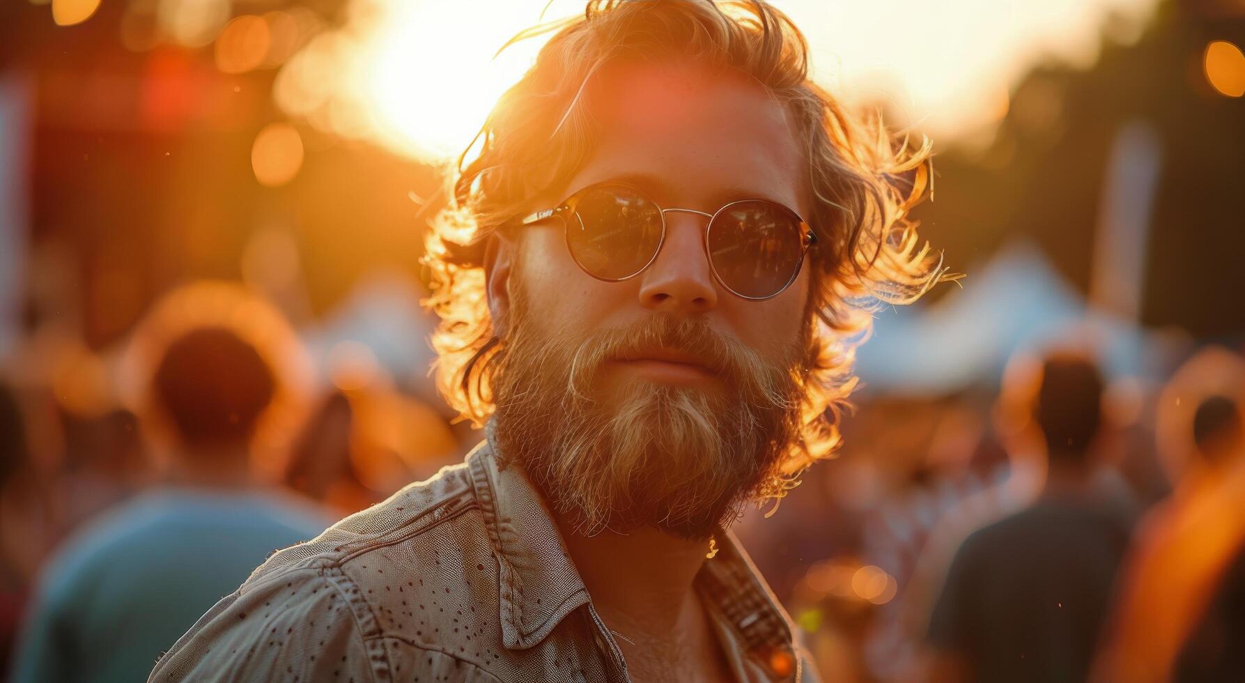 ai généré homme avec barbe et des lunettes de soleil à la recherche dans distance photo