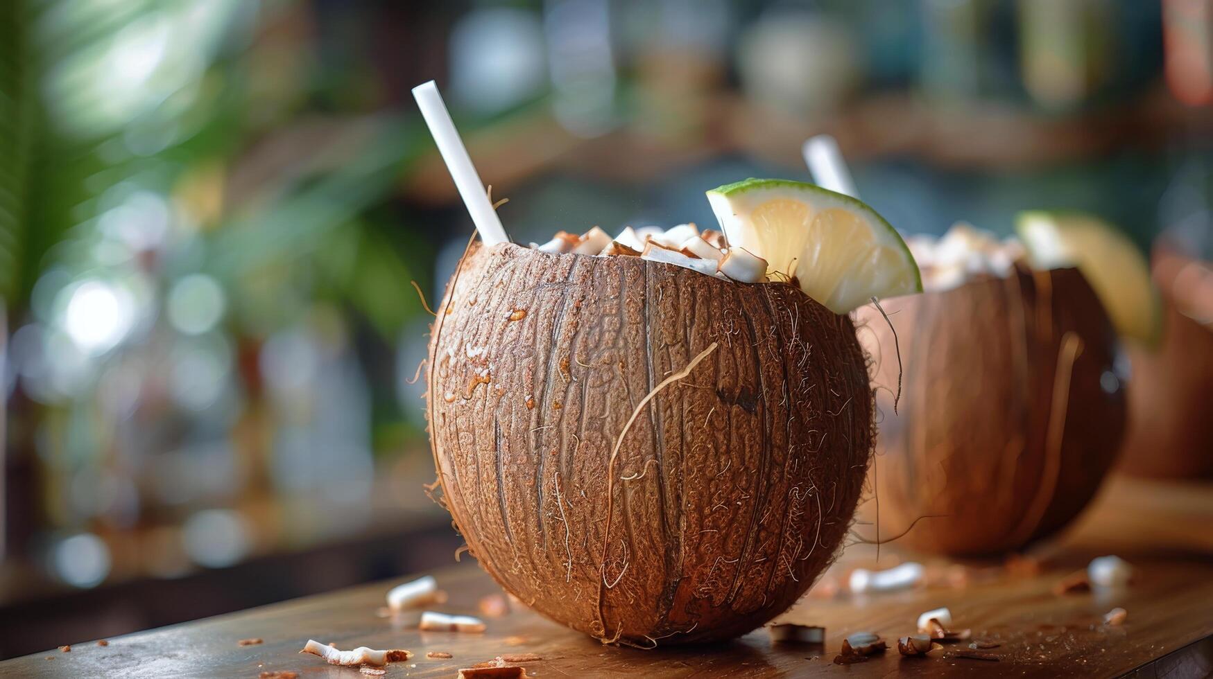 ai généré noix de coco tasse boisson proche en haut photo