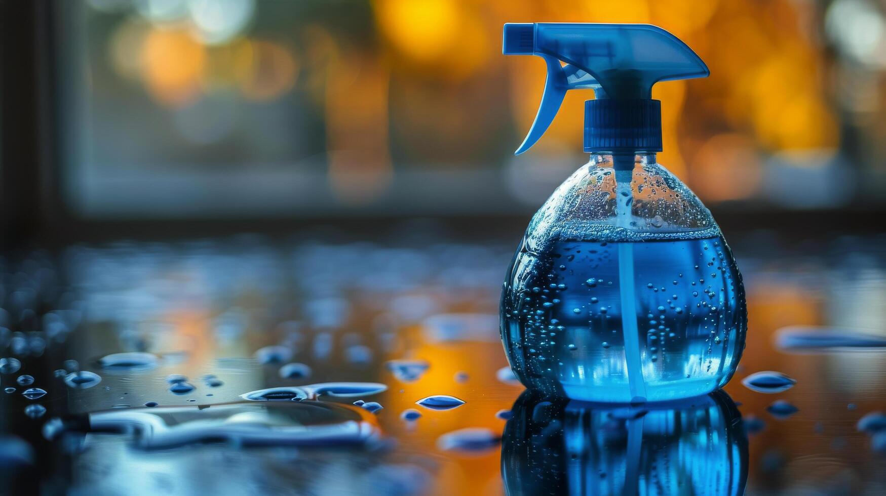 ai généré bouteille de l'eau avec bleu pulvérisateur photo