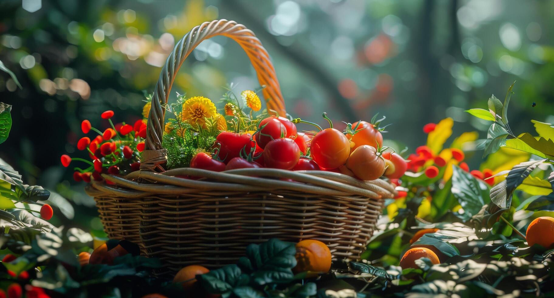 ai généré abondance de Frais des fruits et des légumes dans une panier photo