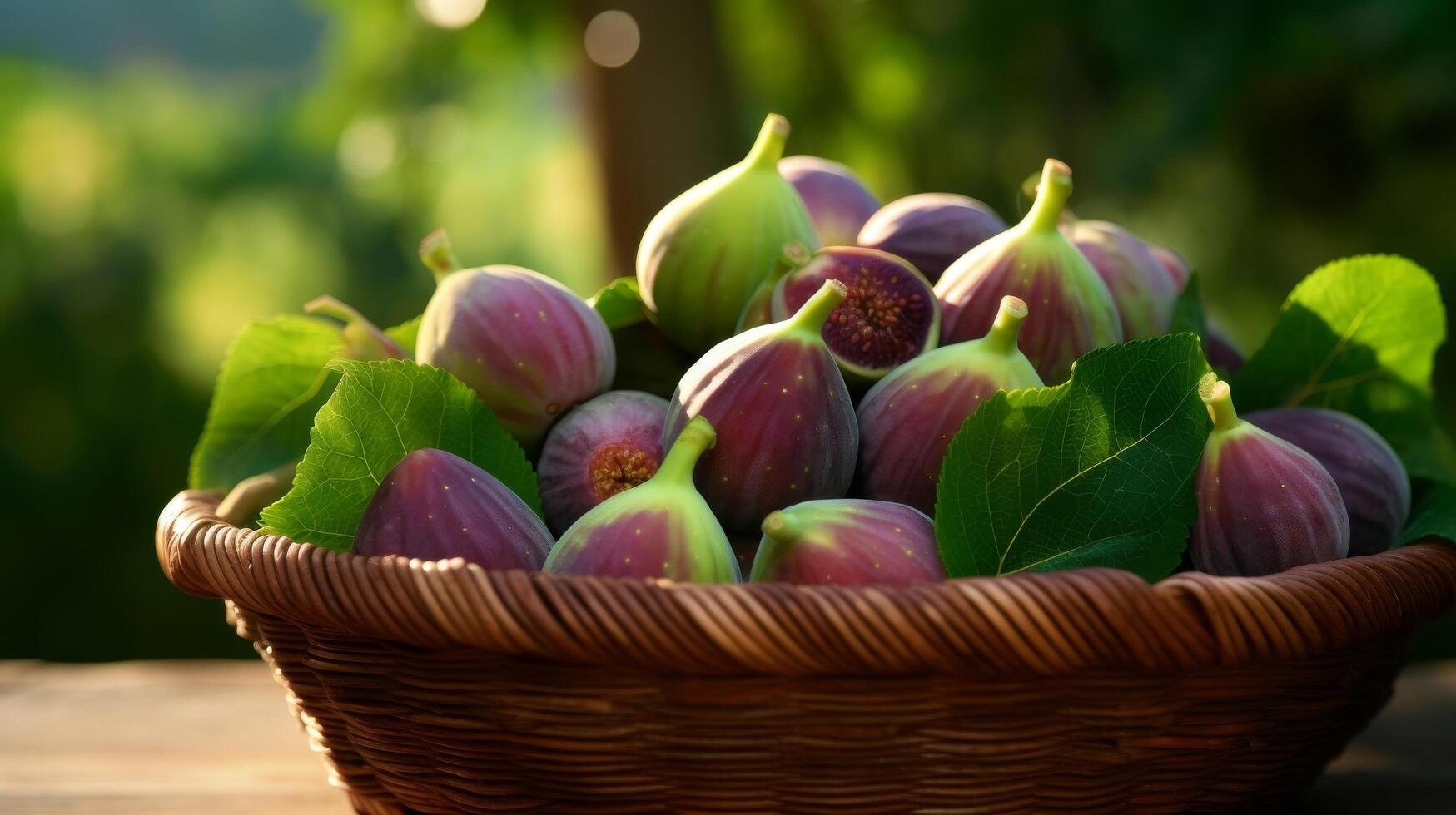 ai généré panier de mûr, succulent figues, proche en haut coup photo