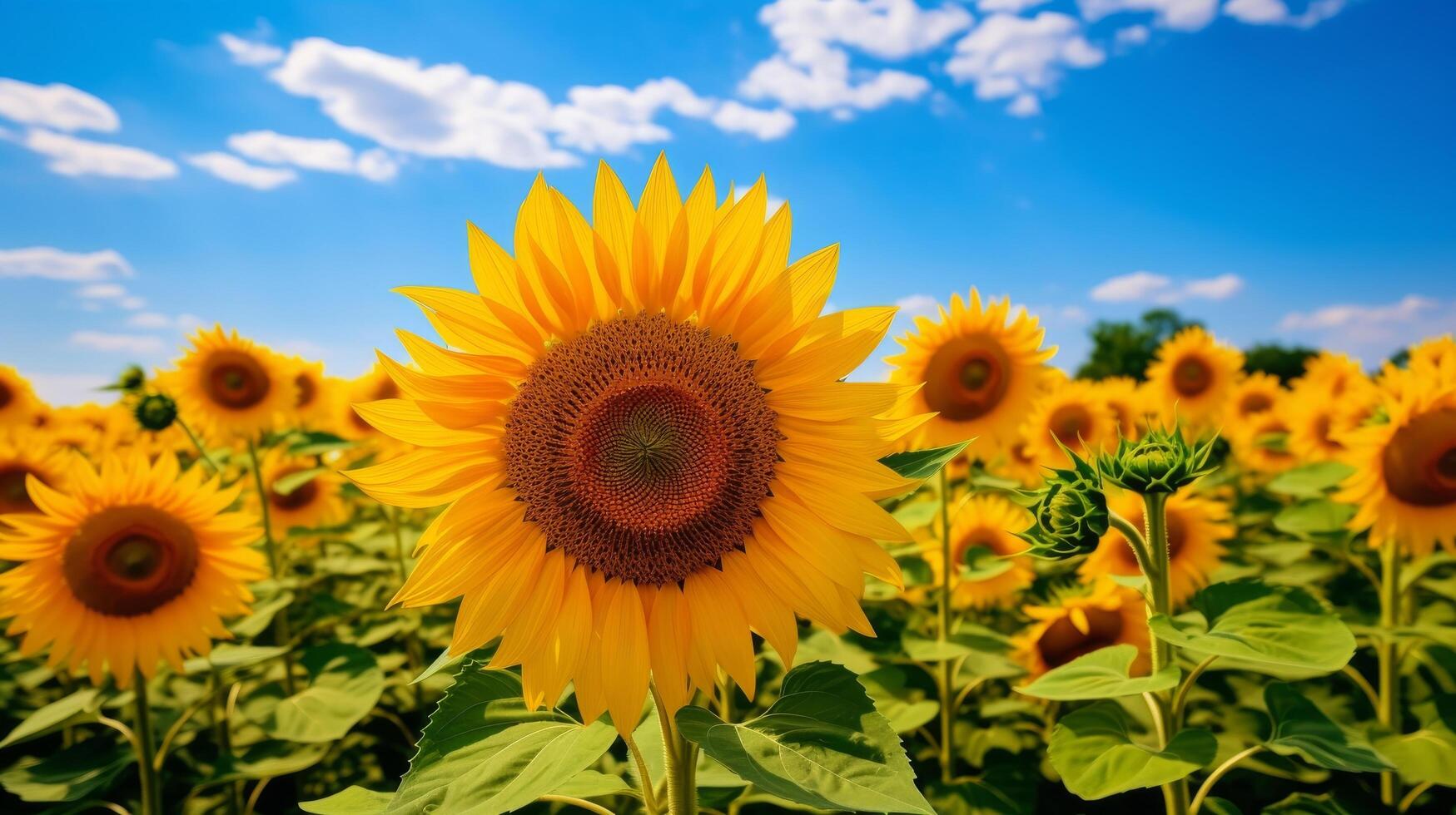 ai généré majestueux tournesols dans une ensoleillé paysage photo