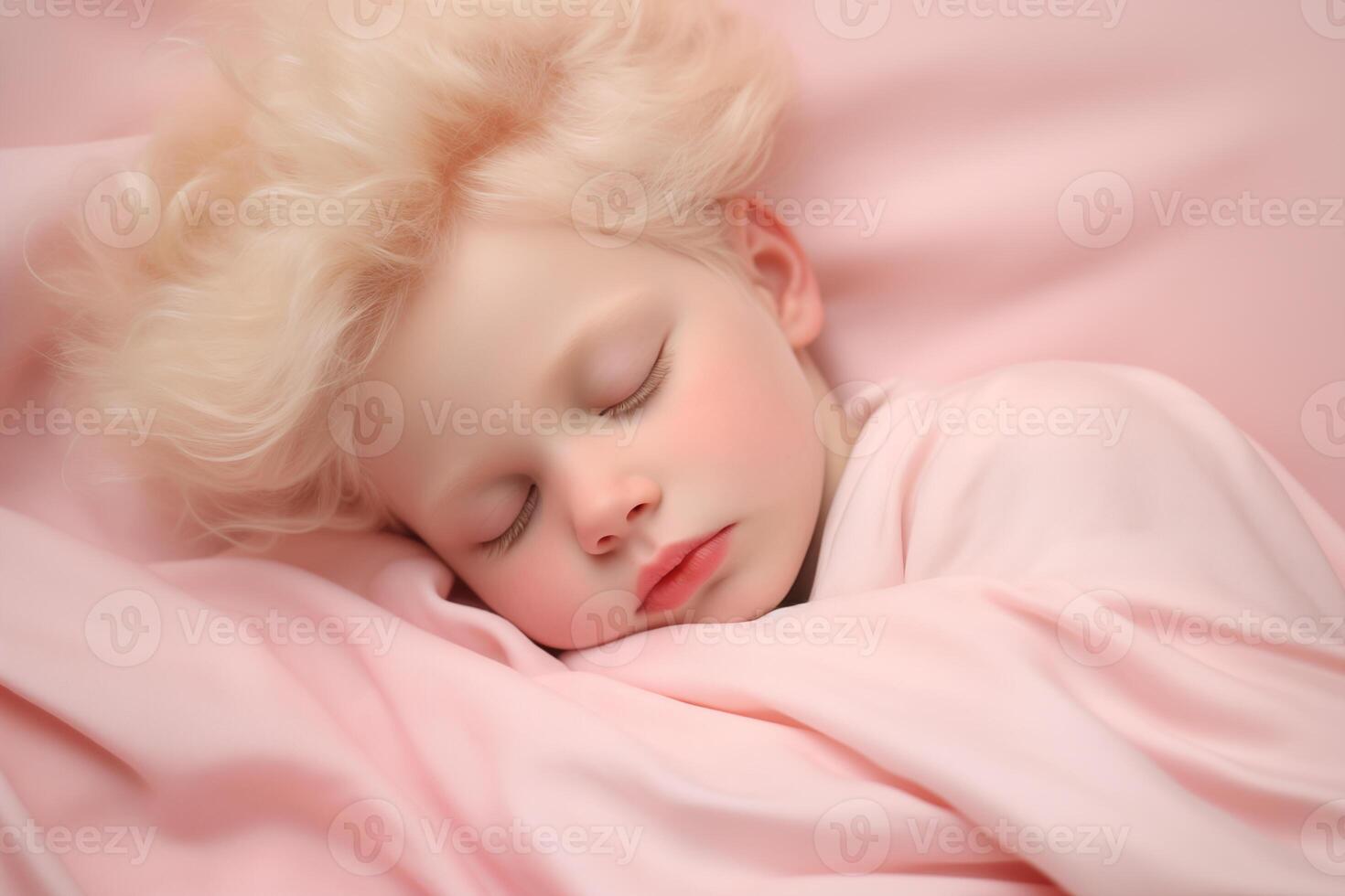 ai généré studio portrait de mignonne fatigué en train de dormir enfant sur blanc et Couleur Contexte photo