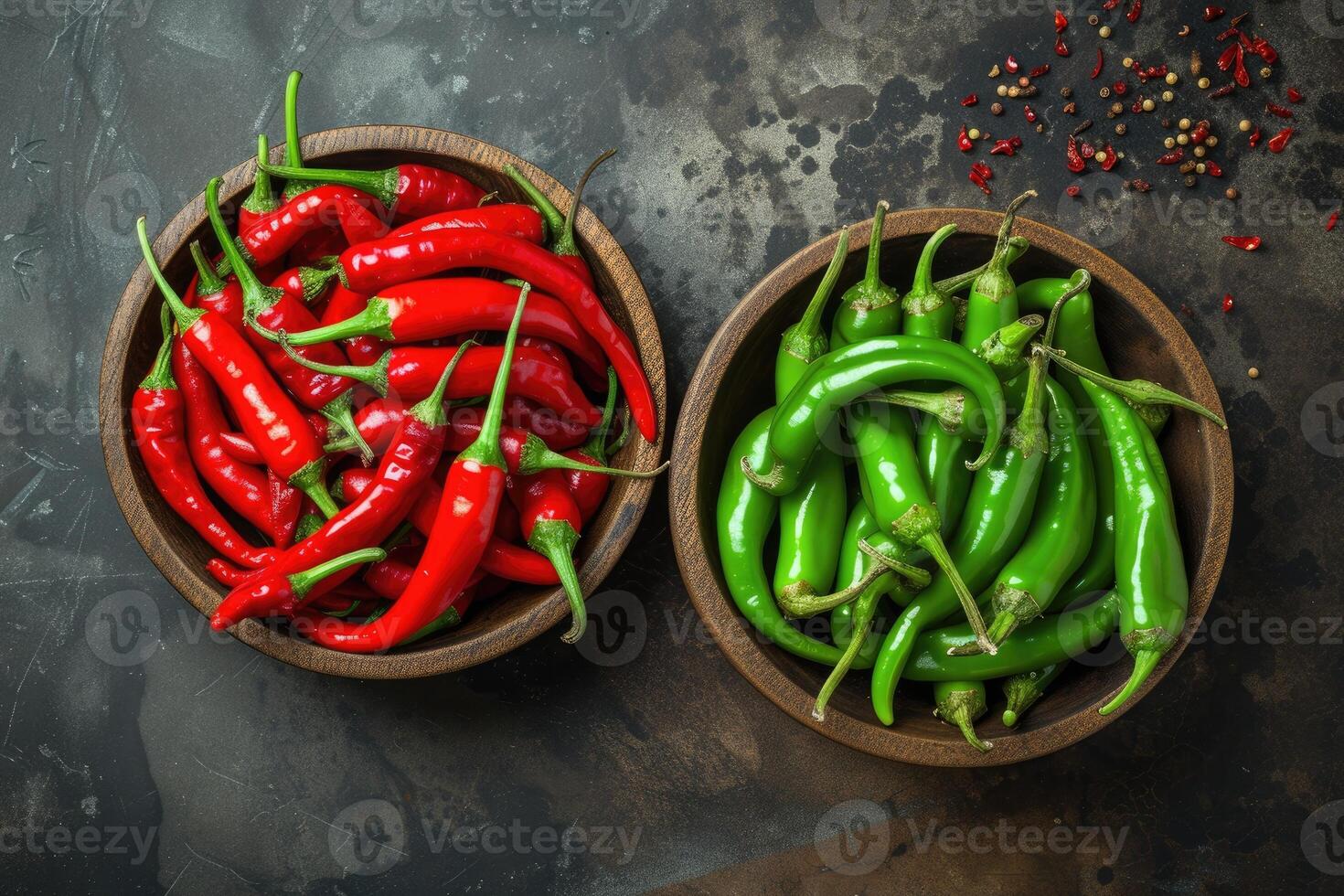 ai généré rouge et vert chaud Chili poivrons. photo