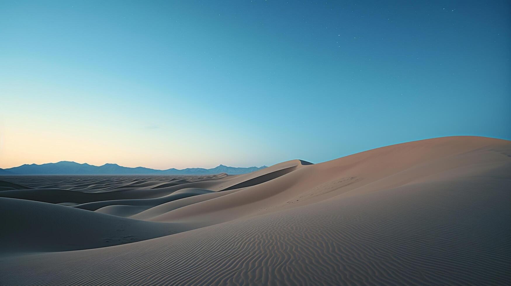 ai généré clair de lune plus de le sable dunes dans une tranquille désert scène photo