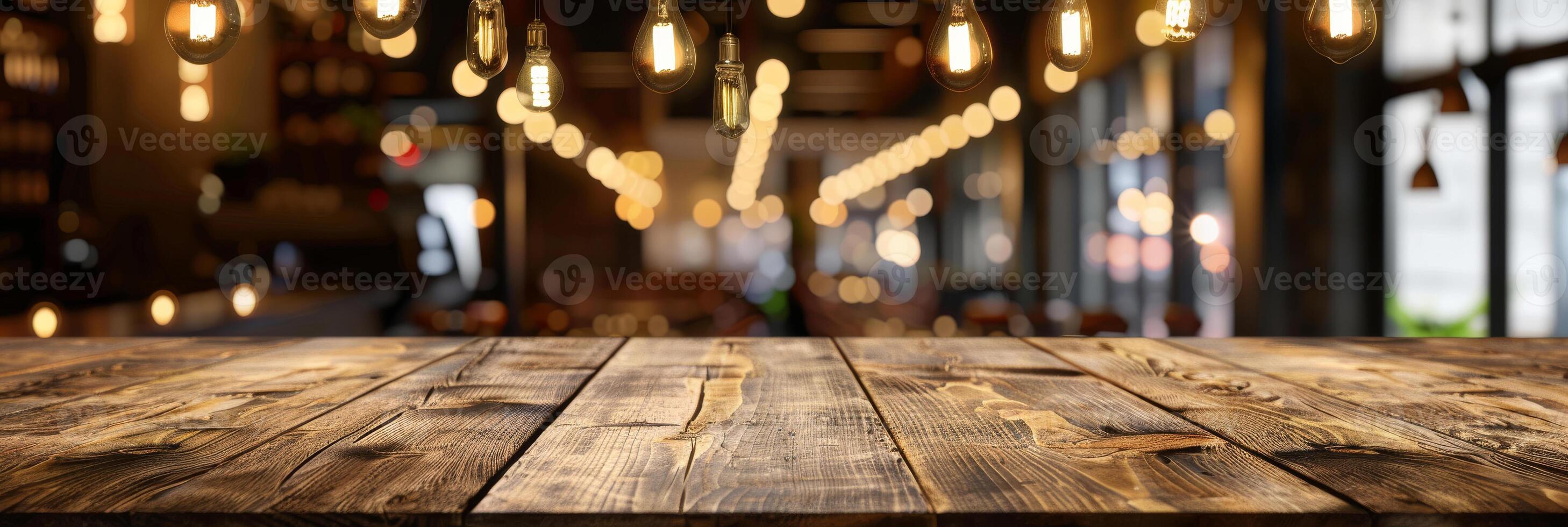 ai généré en bois table avec flou bistro Contexte photo