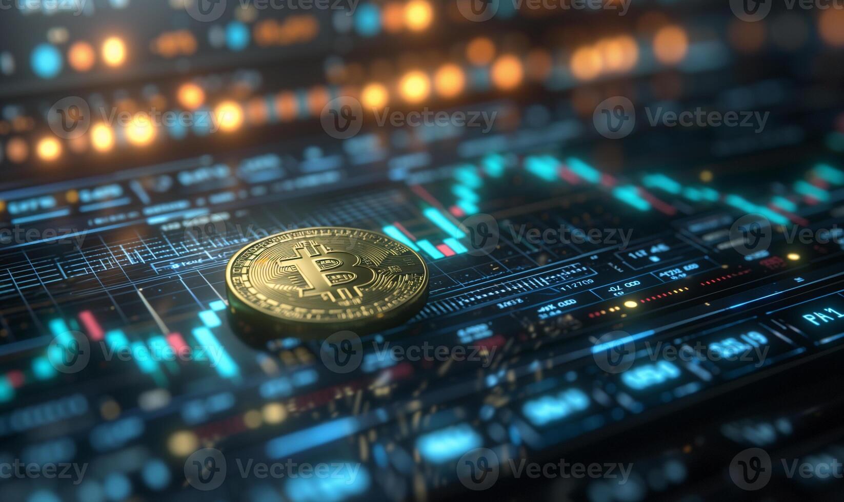 ai généré bitcoin or pièce de monnaie et graphique Contexte. virtuel crypto-monnaie concept photo