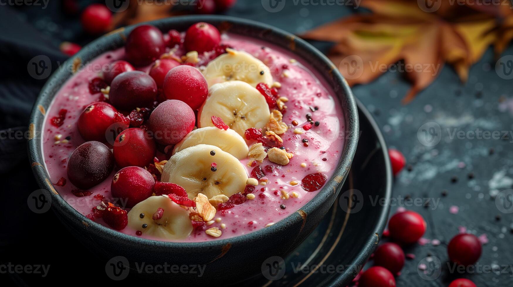 ai généré bol de brésilien congelé acai baie avec tropical des fruits photo