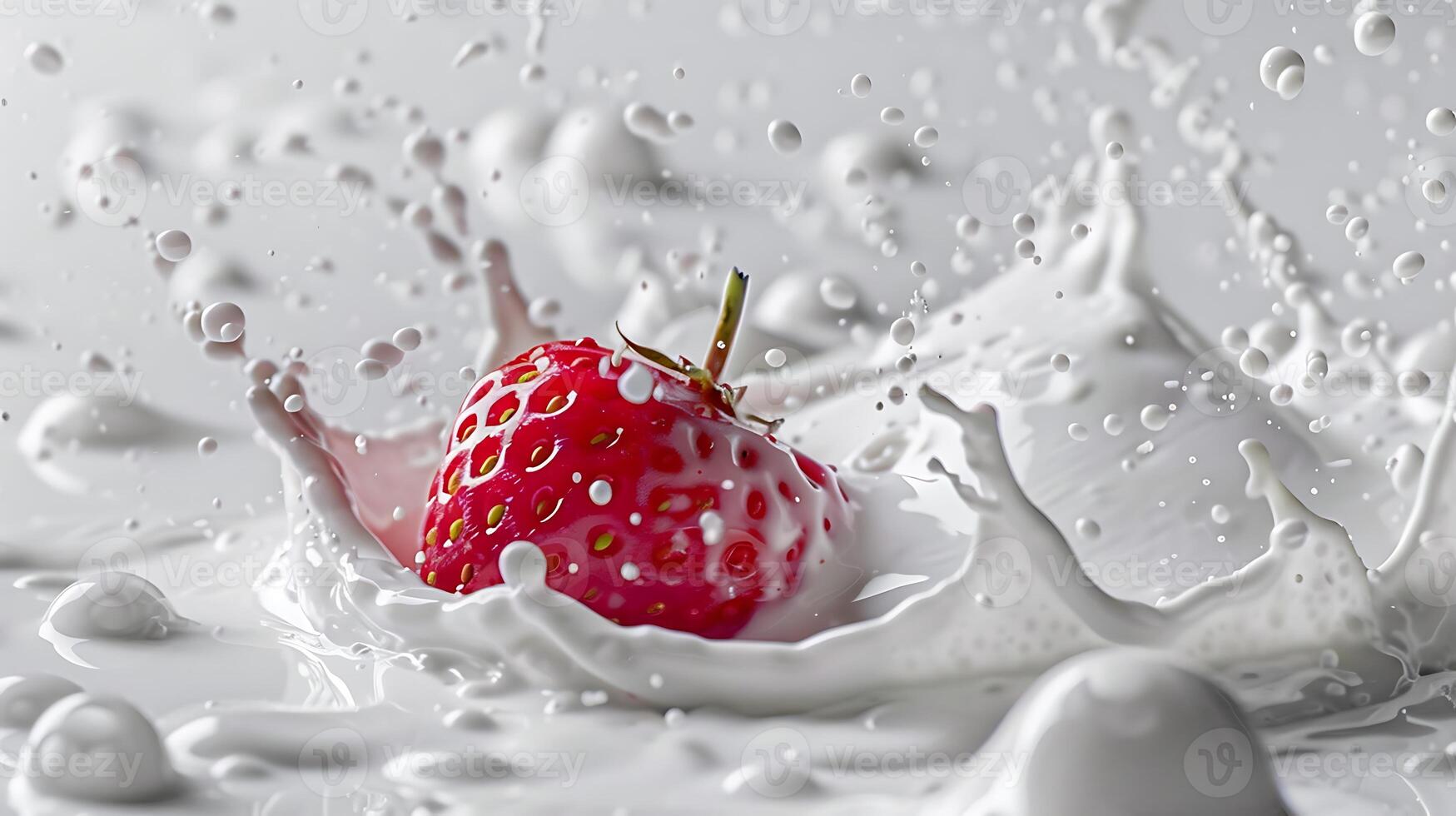 ai généré Lait éclaboussure avec des fraises isolé sur blanc Contexte photo