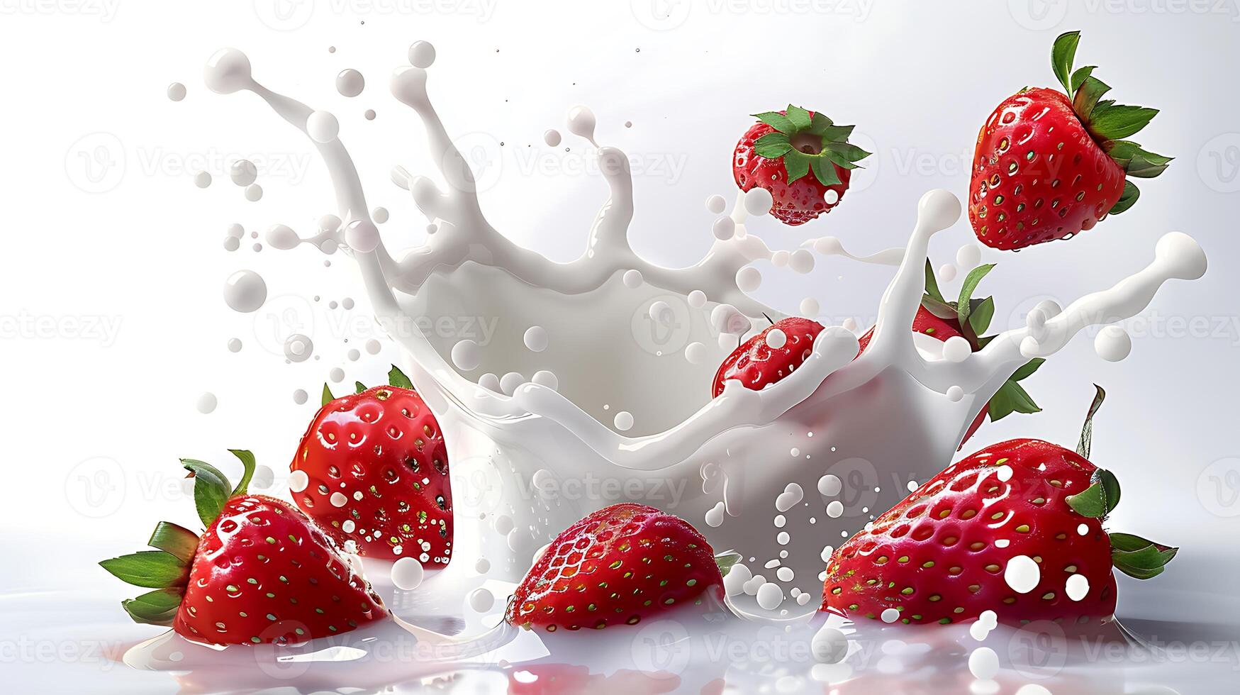 ai généré Lait éclaboussure avec des fraises isolé sur blanc Contexte photo