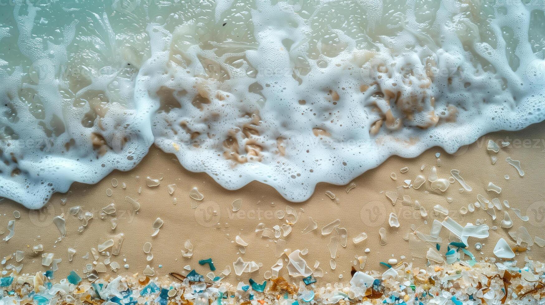 ai généré micro Plastique déchets cette pollue le plage photo