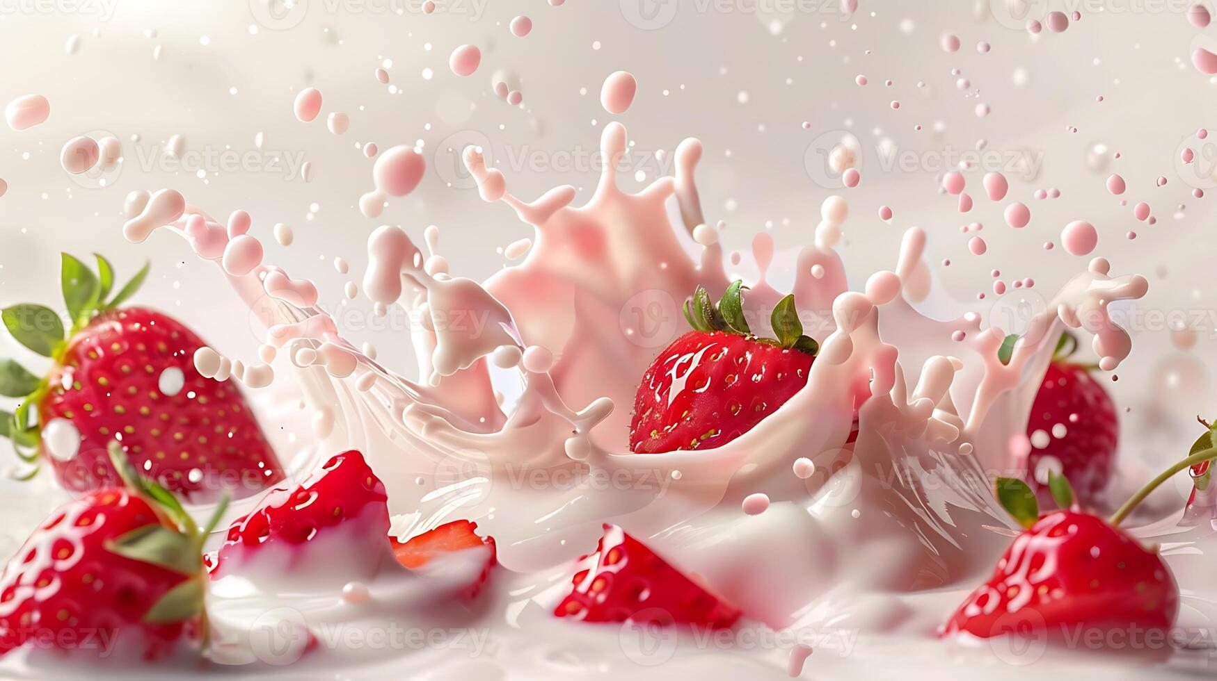 ai généré fraise et Lait éclaboussure sur blanc Contexte photo