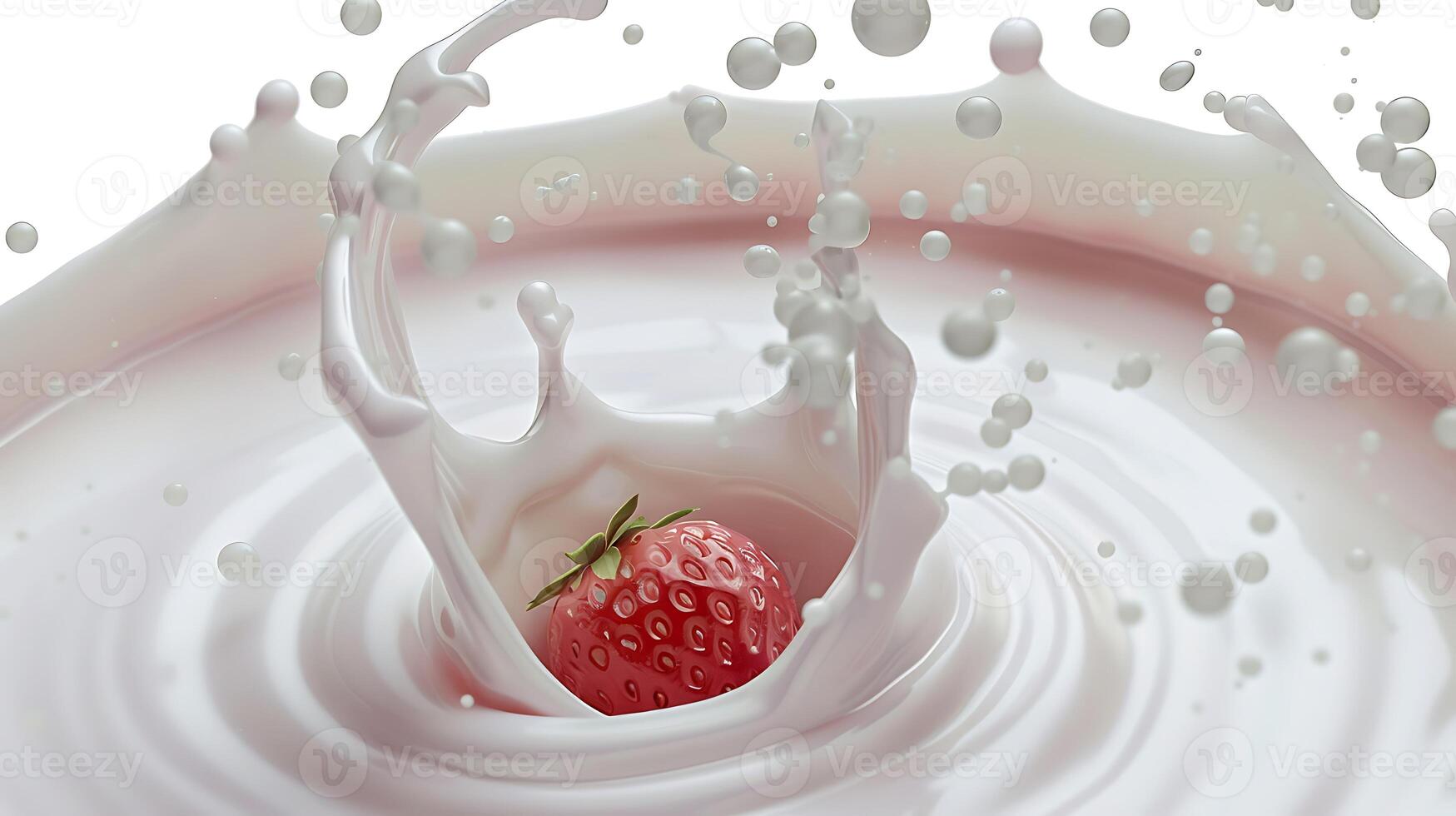 ai généré Lait éclaboussure avec des fraises isolé sur blanc Contexte photo