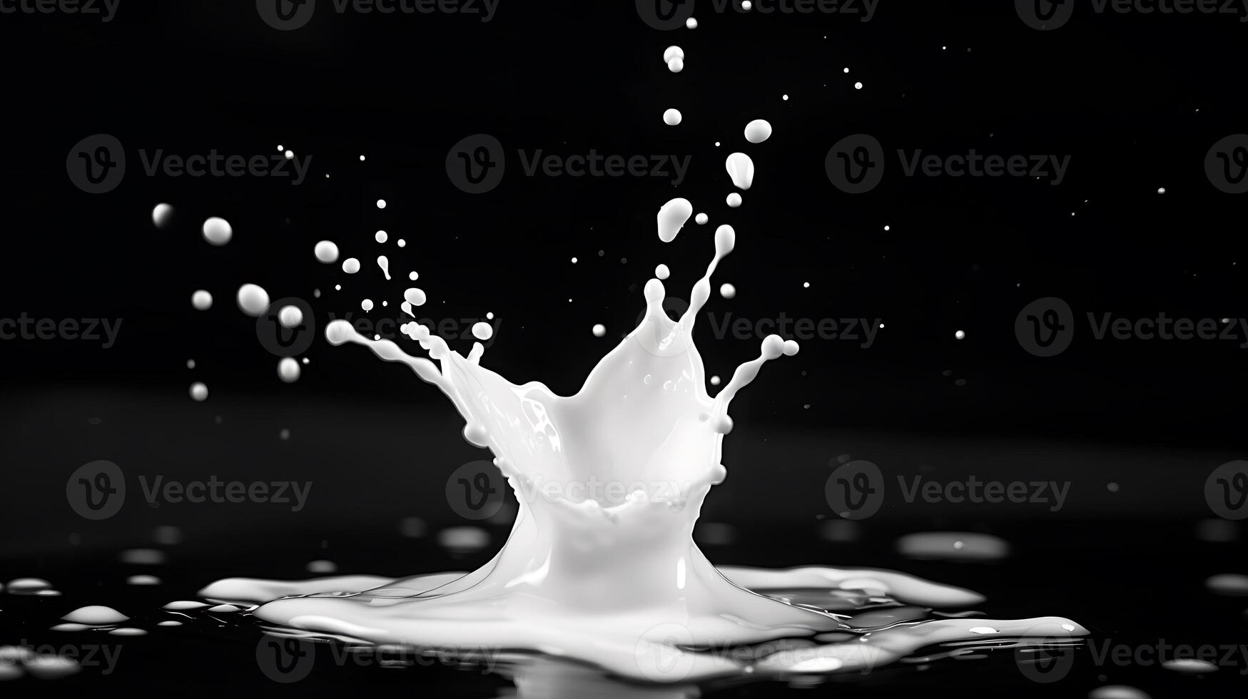 ai généré Lait ou blanc liquide éclaboussure isolé sur noir Contexte photo