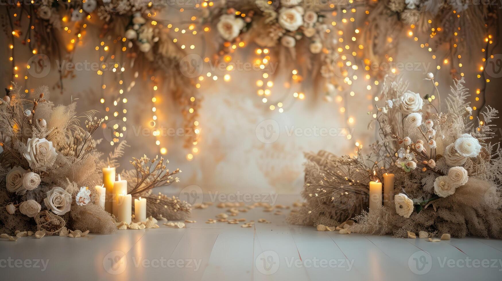 ai généré toile de fond pour beige boho séance photo dans Jaune lumières et blanc fleurs