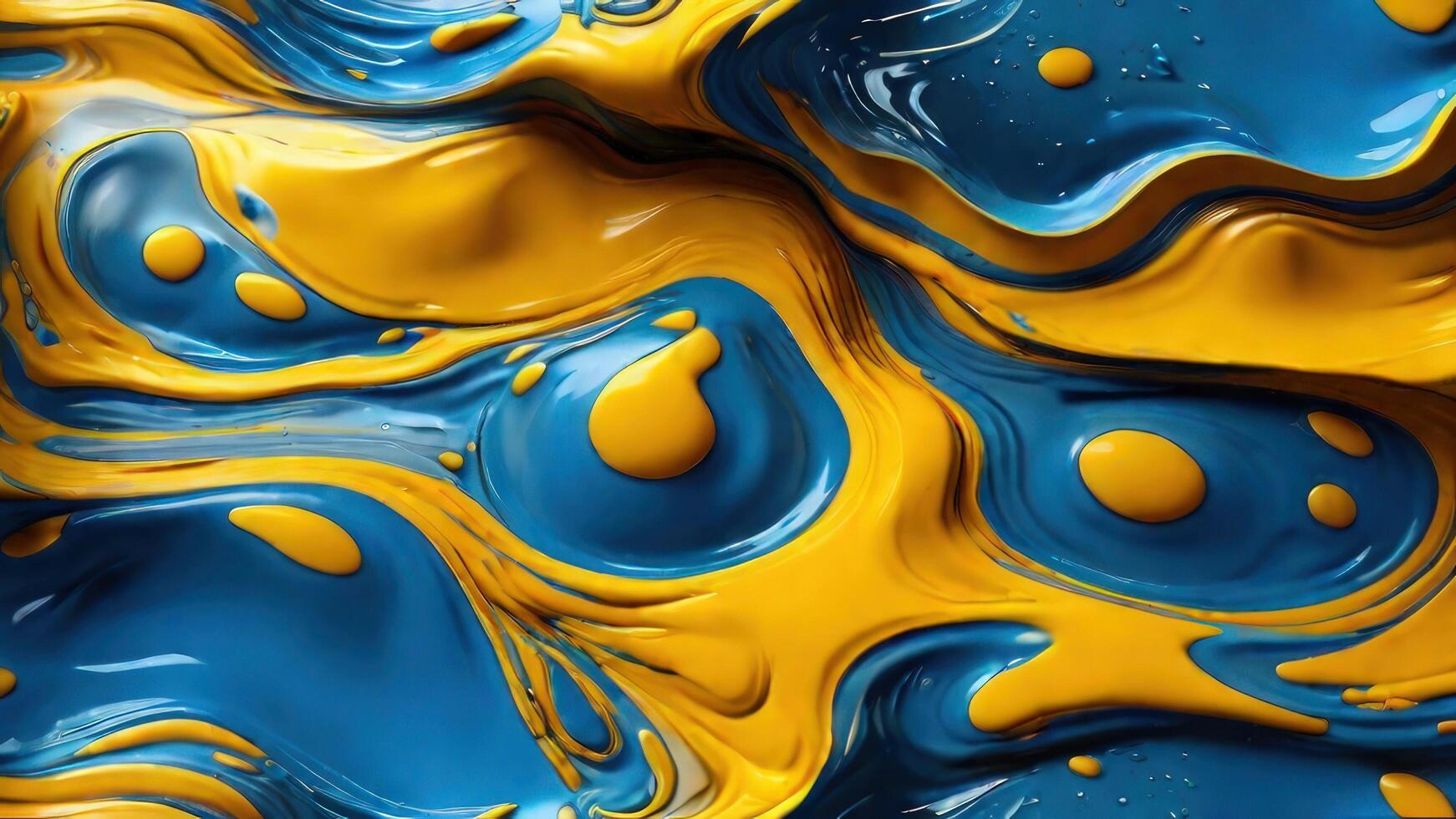 ai généré liquide bleu et Jaune abstrait Contexte photo