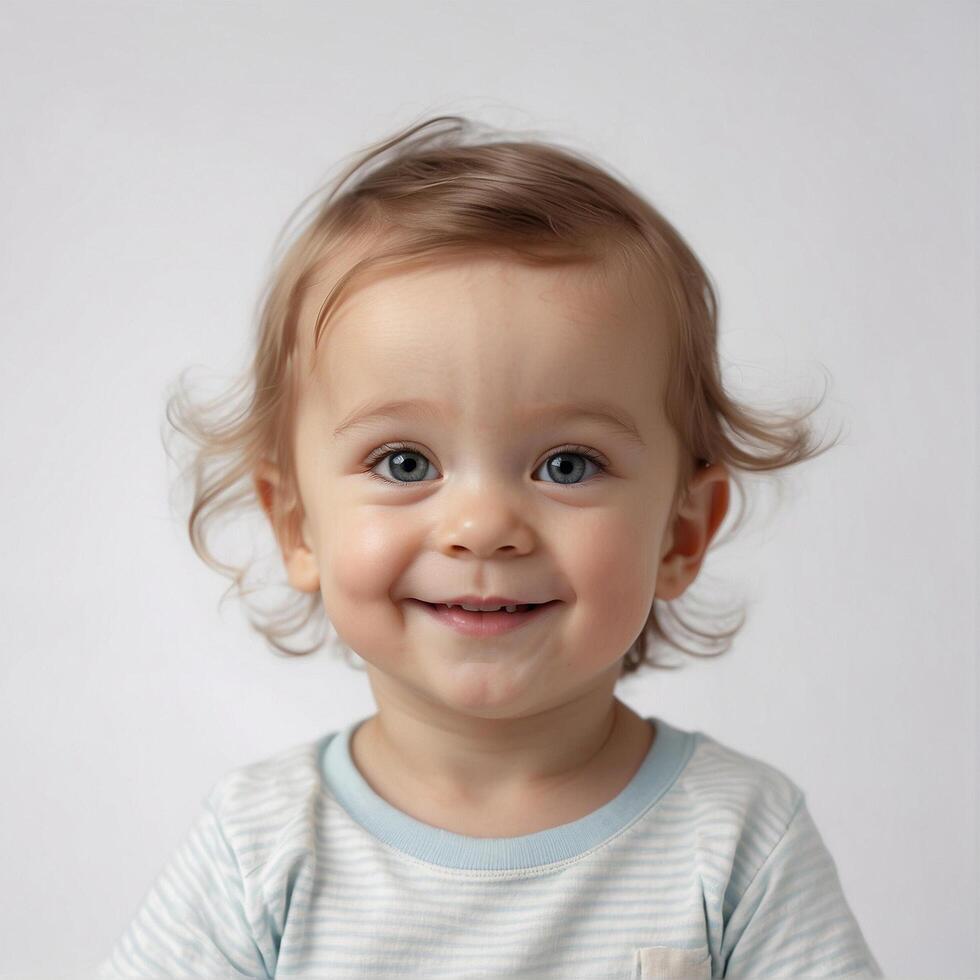 ai généré une bébé souriant avec une vert tennis Balle photo