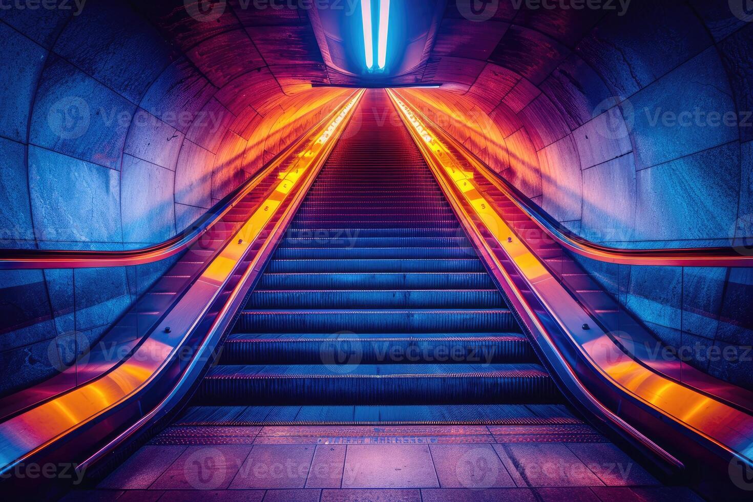 ai généré ascenseur escalier mécanique est en mouvement escalier utilisé comme transport entre planchers ou les niveaux bâtiment professionnel la photographie photo