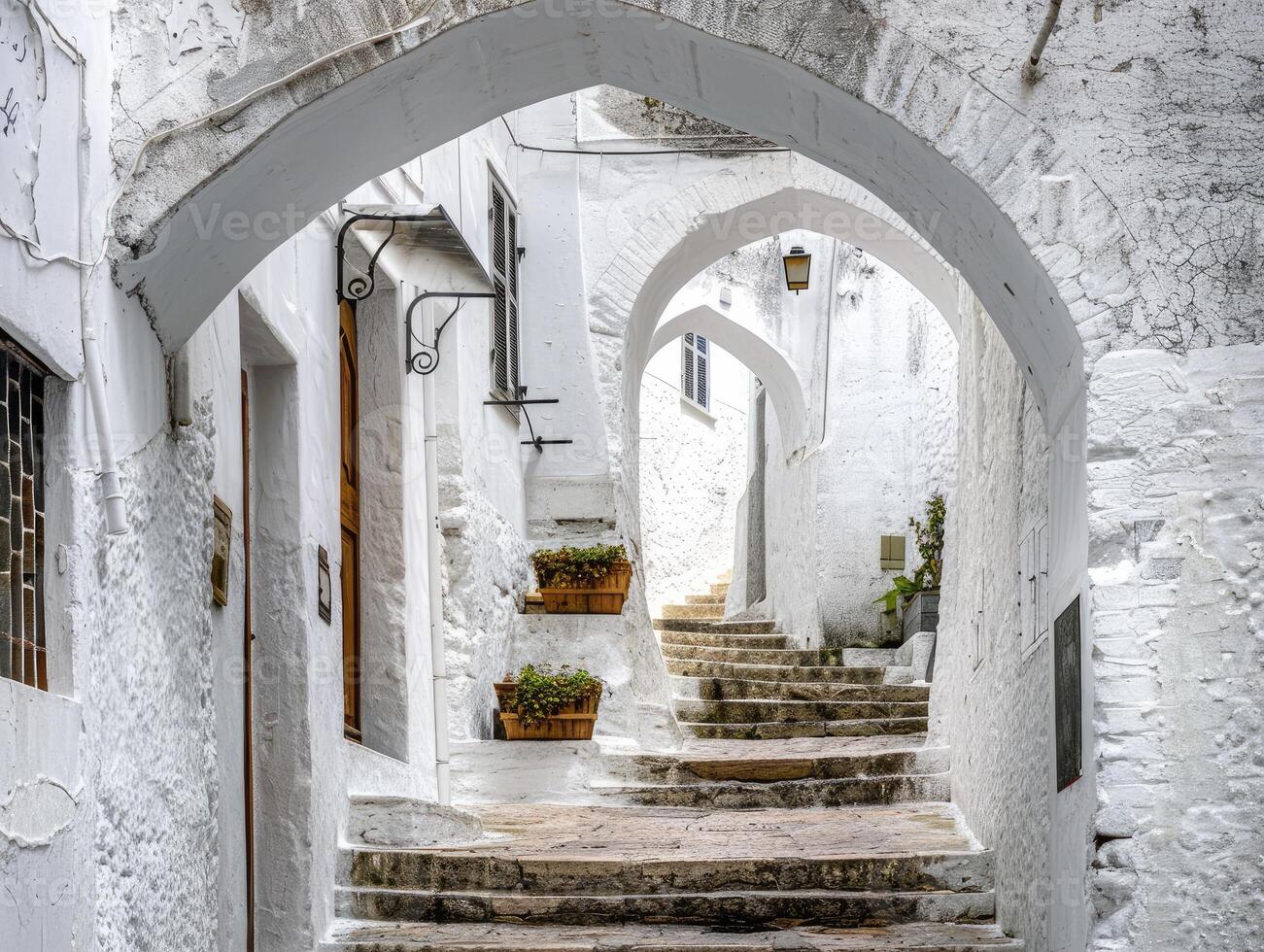 ai généré le entrée de une blanc ville dans Italie photo