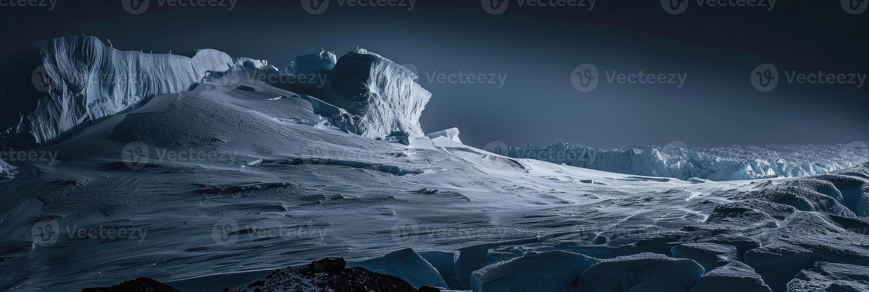 ai généré Antarctique glacier paysage à nuit photo