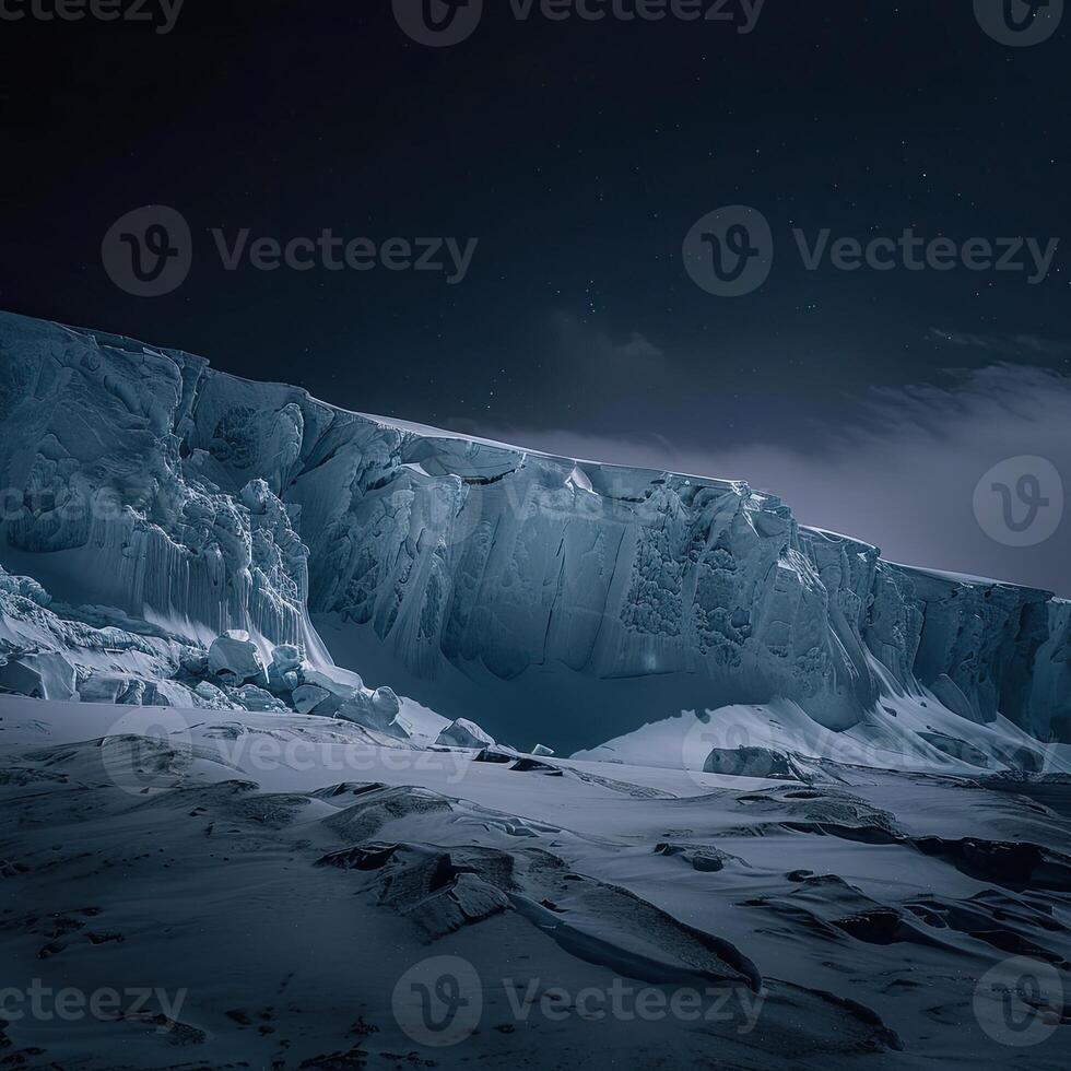 ai généré Antarctique glacier paysage à nuit photo