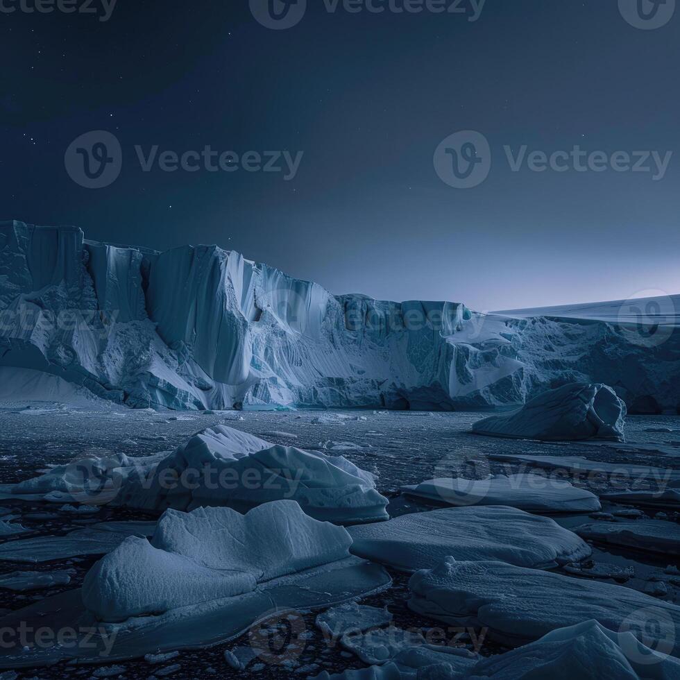 ai généré Antarctique glacier paysage à nuit photo
