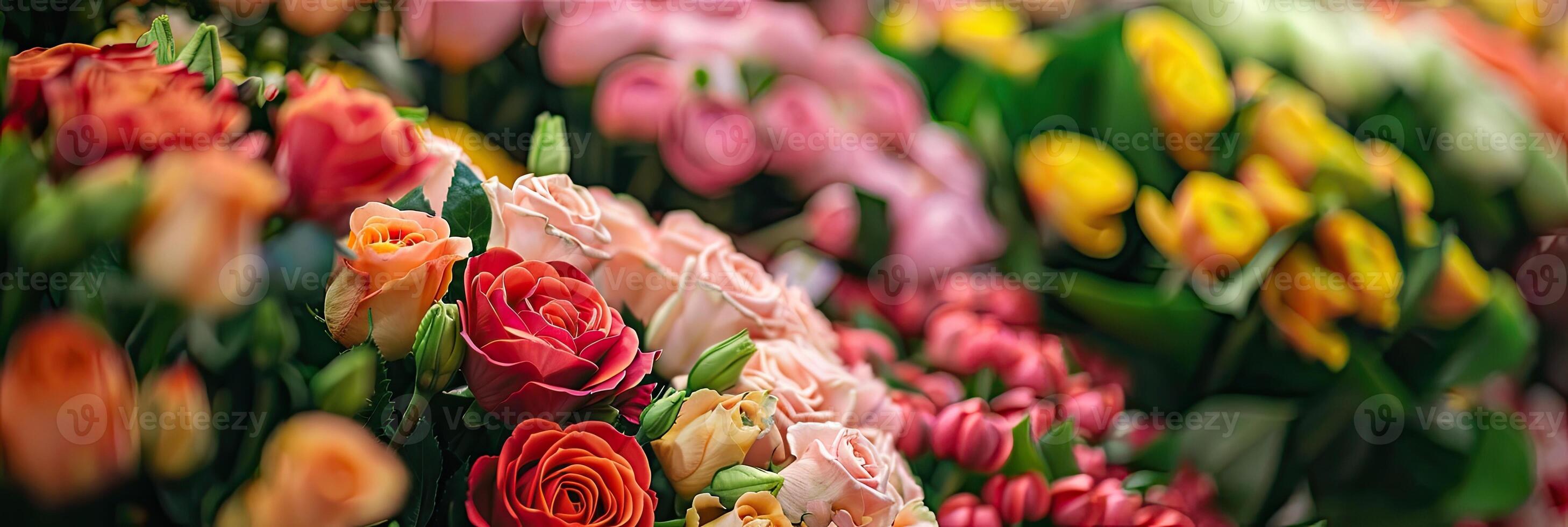 ai généré bouquet de Frais coloré fleurs sur afficher photo