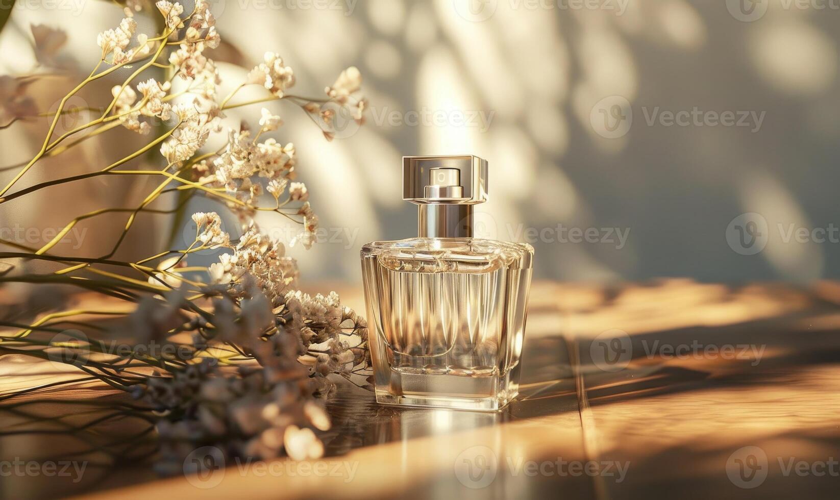ai généré élégant verre bouteille maquette mettant en valeur une luxueux parfum avec une délicat floral fragrance photo